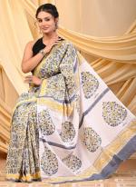 Cotton White Daily Wear Printed Saree